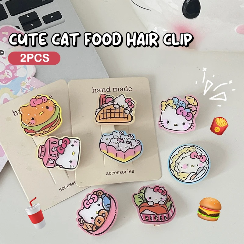 Kawaii Cartoon Cat Hairpin, Clipe Lateral, Clipe de Cabelo Quebrado para Mulheres, Meninas Moda, Acessórios de Cabelo Engraçado, Headwear, Bonito, 2Pcs