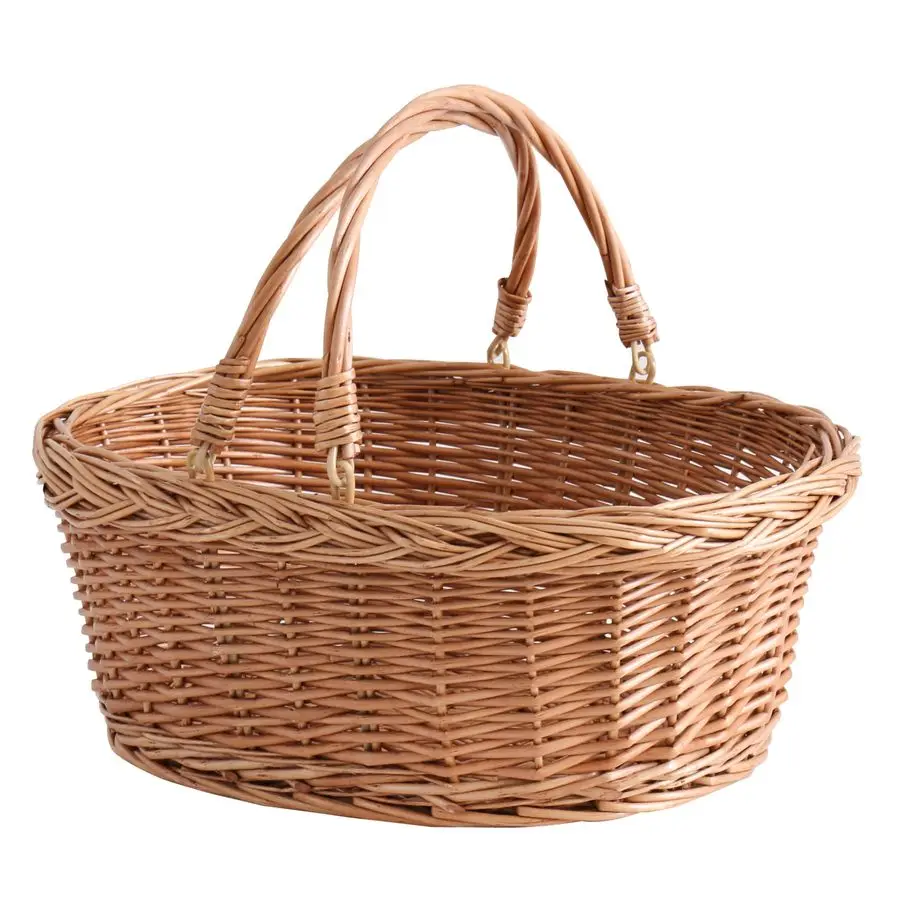 

Picnic Basket with Handles, Handwoven Gift Basket, Shopping Basket, Natural Brown Small