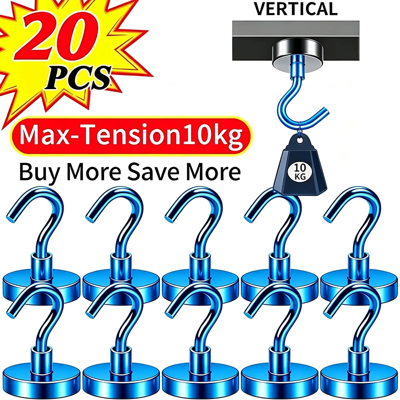 20Pcs Blue Magnetic Hooks 25Lbs Heavy Duty Magnetic Hangers, Extra Strong Magnets Hook for Hanging, Kitchen, Garage, Workspace