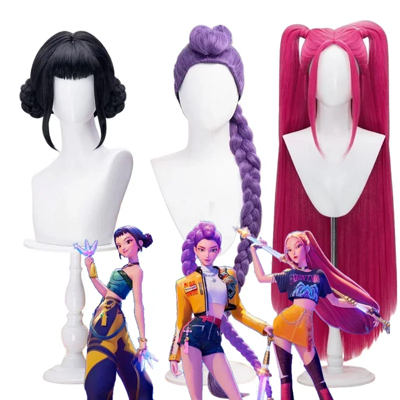 

New Movie Kpop Cosplay Wig Mira Rumi Zoe Demon Hunters Purple Black Red Long Hair Heat Resistant Synthetic Wigs Carnival Props