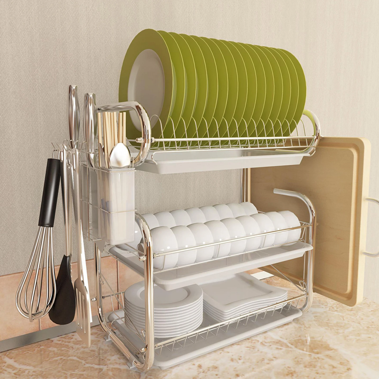 

3 Tiers Dish Drainer Large Kitchen Dish Storage Shelf Multifunctional Countertop Dish Drying Rack Drain Rack for Kitchen