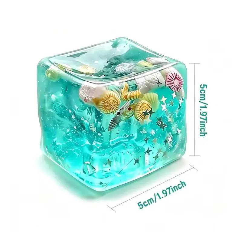 Ocean Theme Ice Cube Maltose Squishy Slow Rising Stress Ball Portable Sensory Anxiety Relief Fidget Toy Creative Gift