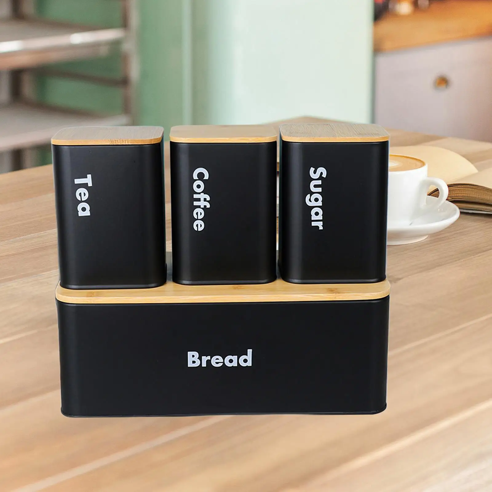 Kitchen Canisters Set Coffee Tea Sugar Container Rustic Countertop Bread Box for Home Pantry Cafe