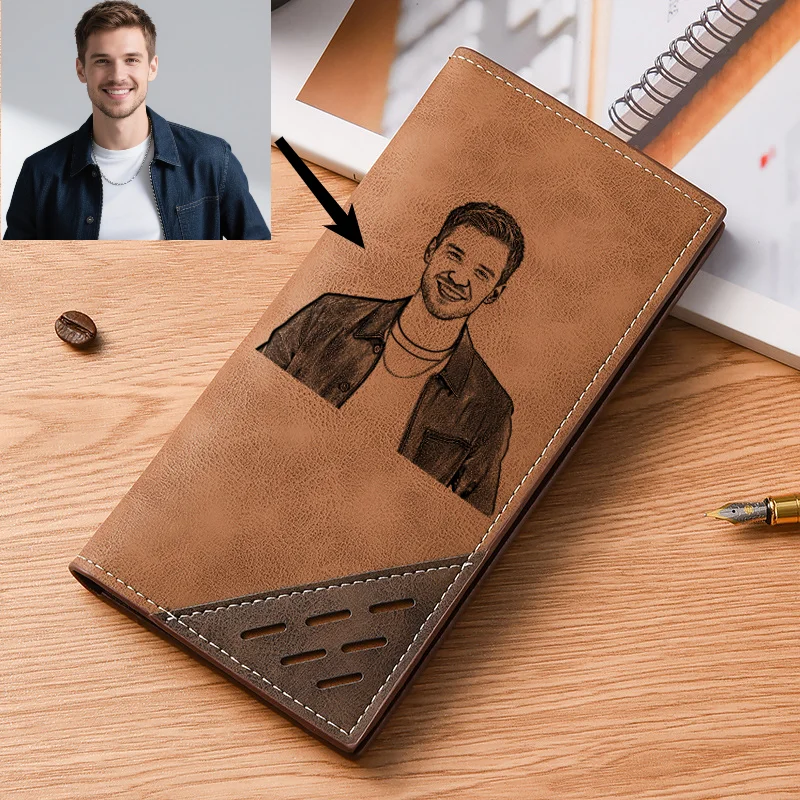 

Custom Photo Men's Long Wallet Retro Classic Wallet Multi Card Purse Gift for Husband Father Boyfriend's Birthday Anniversaries