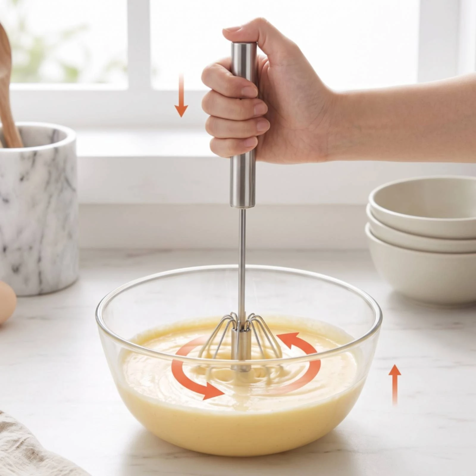 Semi-Automatic Whisk Manual Hand Push Whisk Easy to Clean Food Grade for Bakers, Baking, Kitchen