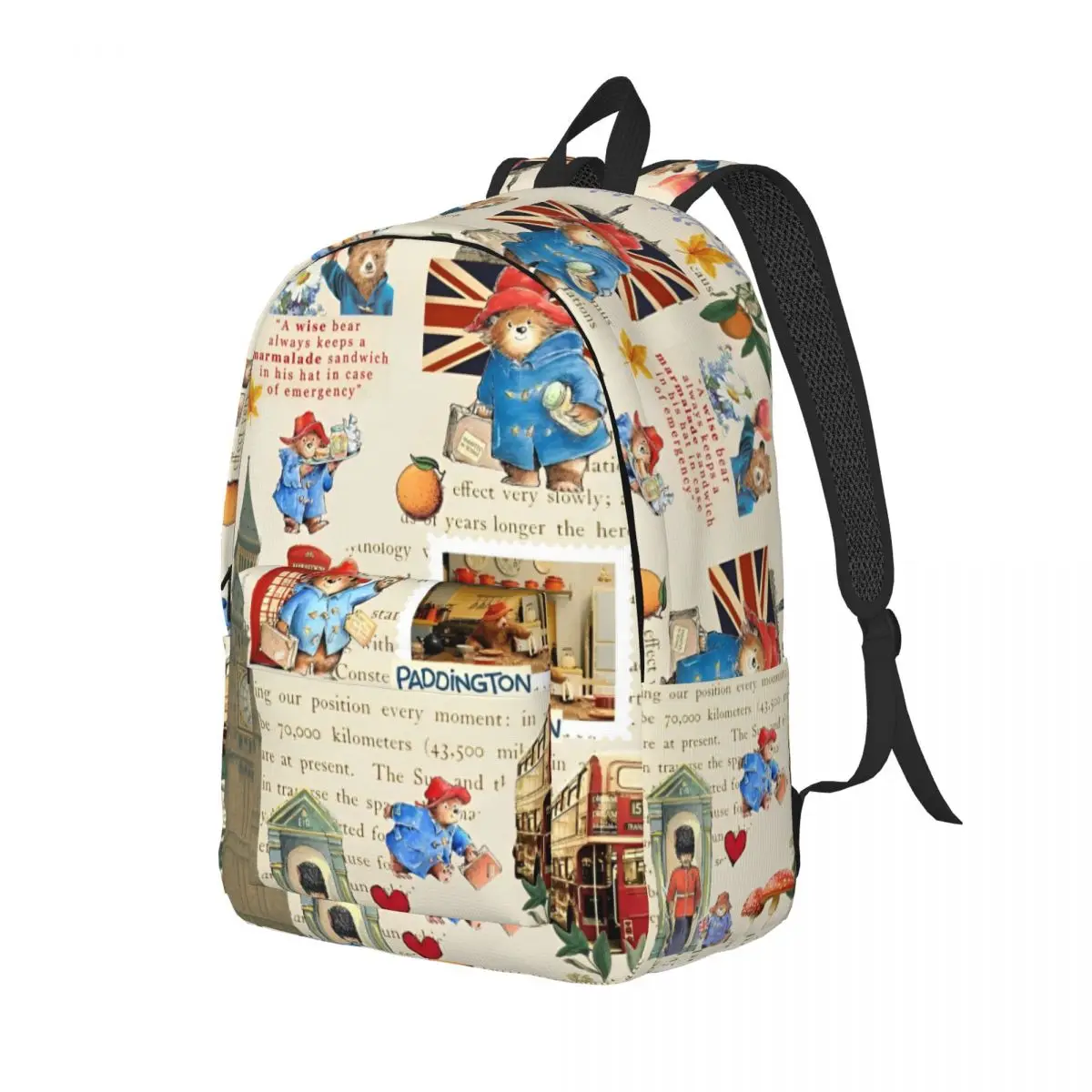 Britain Paddington Brown Bear Casual Backpack Sports High School Business Cute Movie Cartoon Daypack for Men Women Canvas Bags