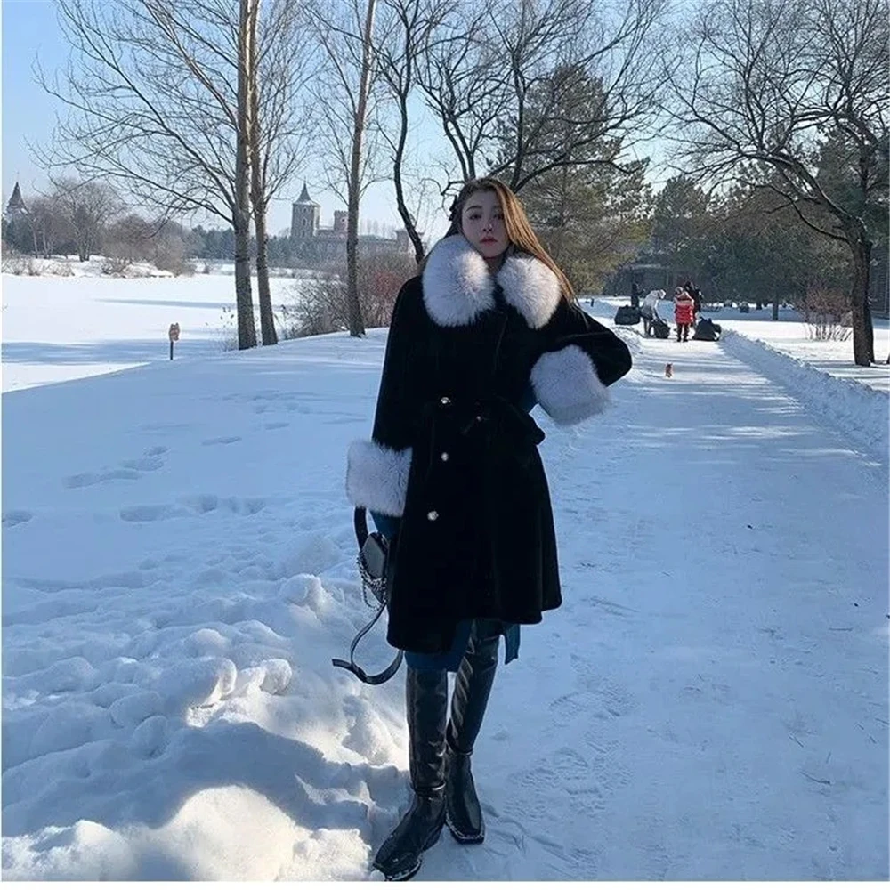 Women'S Loose Thick Mink Grass , Hooded Fox Fur Coat, Versatile, Korean Version, New, Winter, 2024