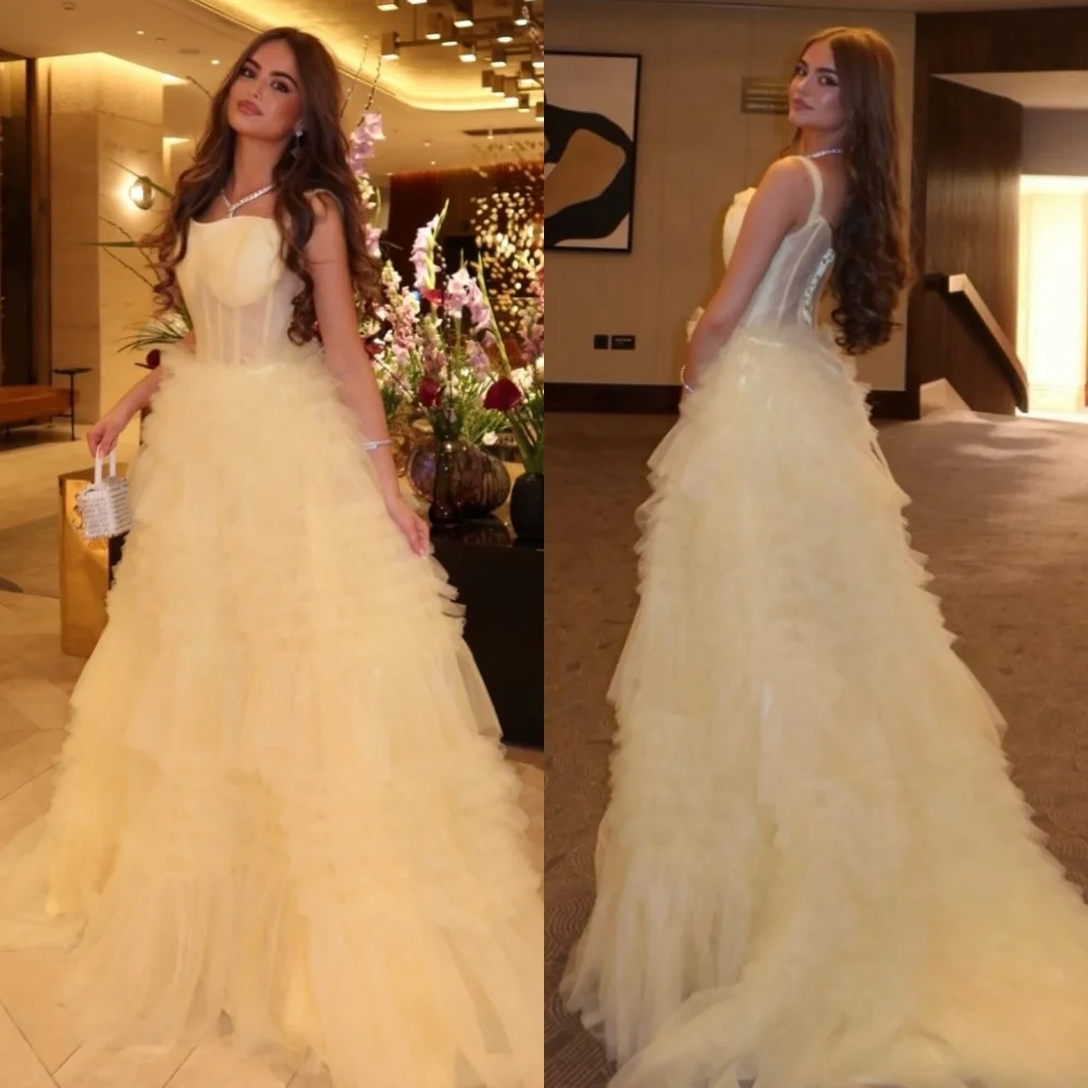 

Индивидуальные модные сексуальные тюлевые плиссированные рюши, многоуровневые трапециевидные платья с квадратным вырезом, длинные платья на заказ, изысканные пасторальные платья