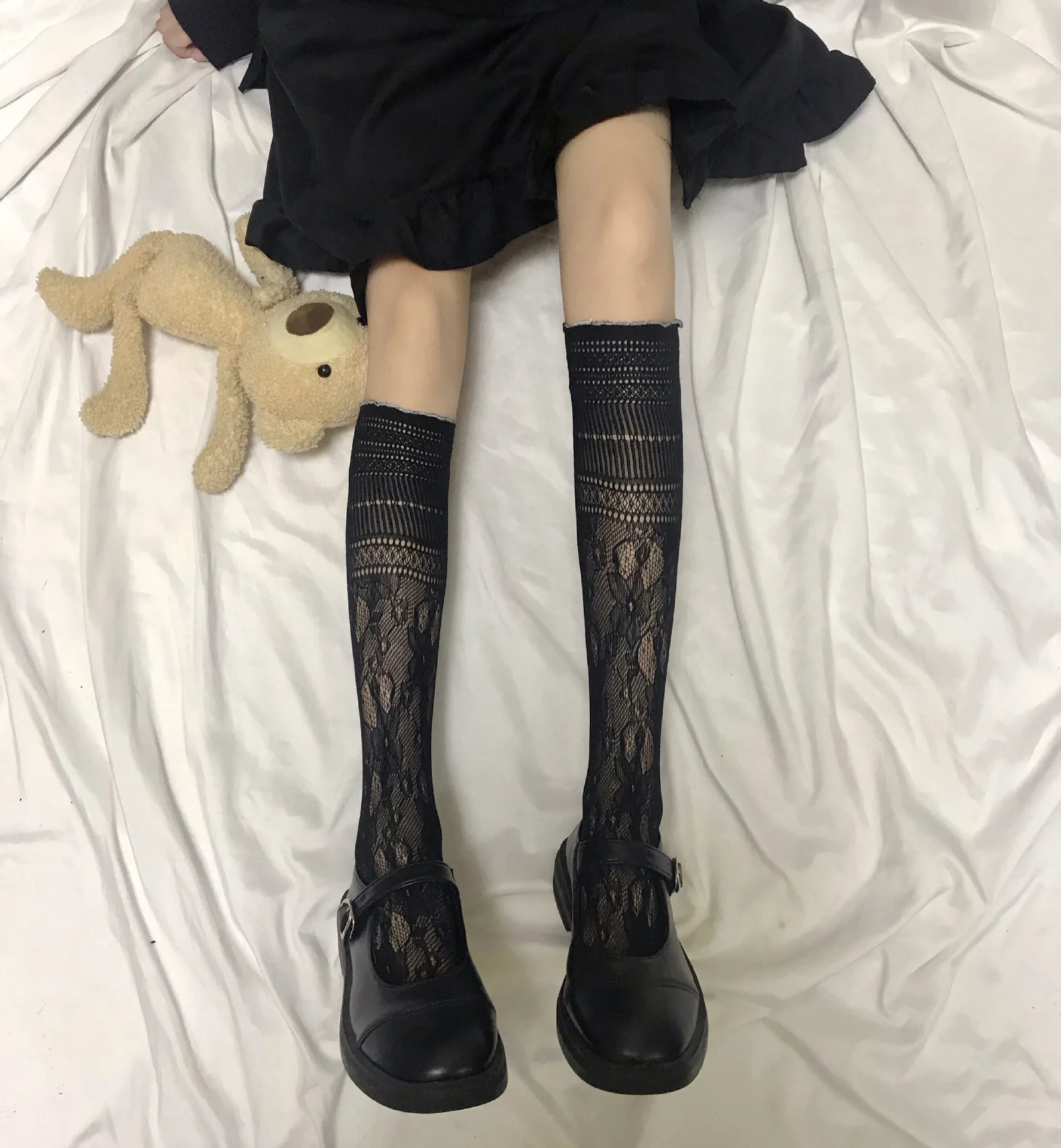 Lolita Cream Puffs Calf Socks Japanese Lovely Girl Heart Hollow Lace Socks Stacked Stacked Socks Two Jk Socks