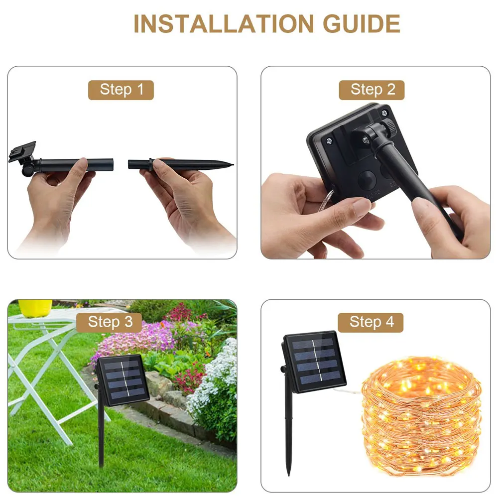 Guirxiété Lumineuse Solaire LED Imperméable, 8 Modes, 100/200/300, Dégradable, Vacances, ixde Noël, Jardin, Guirxiété Décorative, 12/22/32M