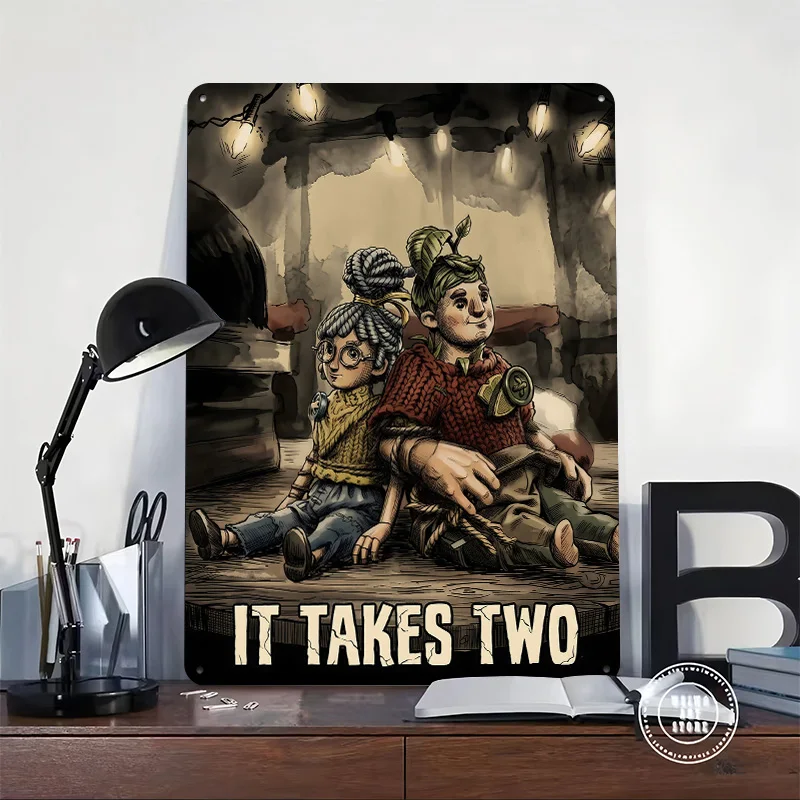 It Takes Two Game 3D Texture Printed Poster Custom Vintage Metal Tin Plate Sign for Wall Art Decoration Garage Decorations House