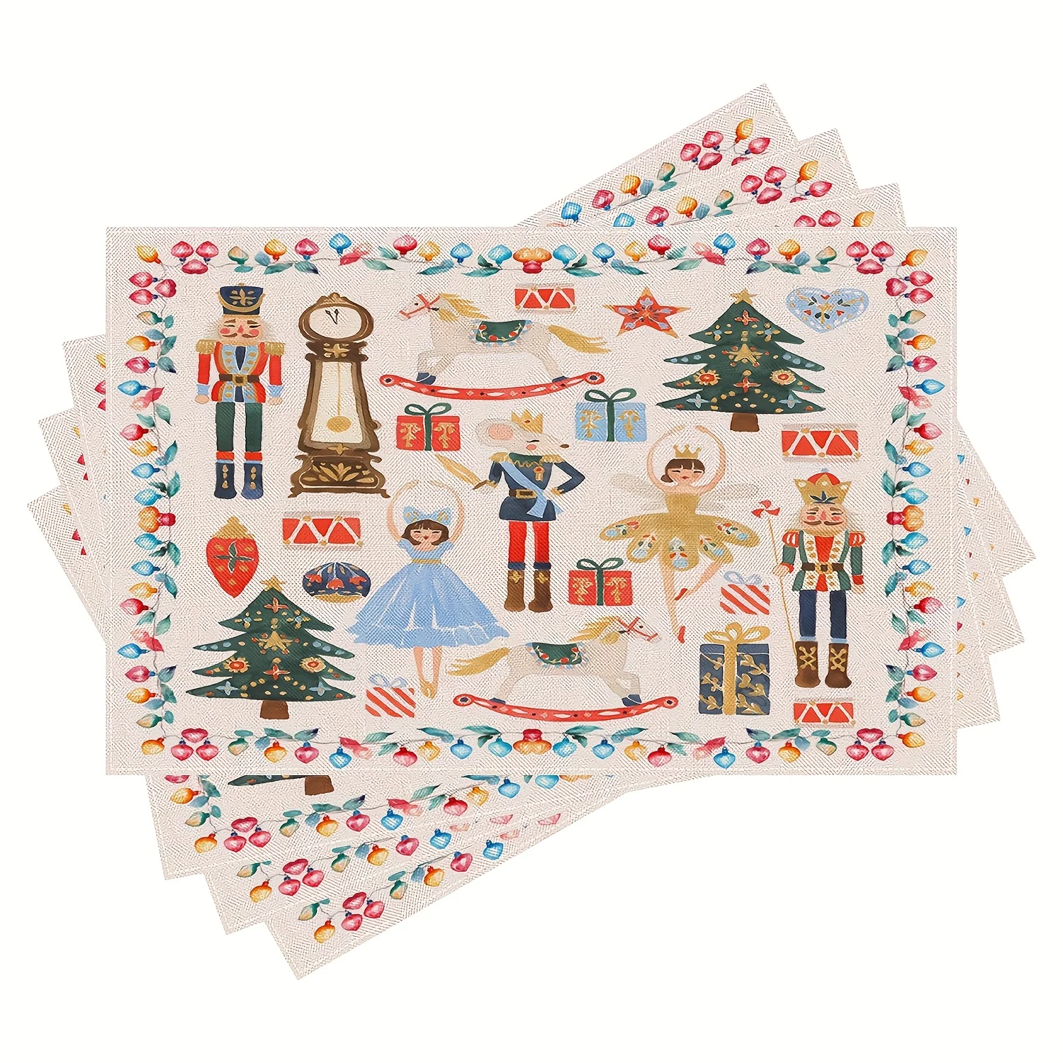 4pcs Merry Christmas Nutcracker Linen Placemats for Table Decor Winter Holiday Kitchen Dining Table Mats Christmas Decorations