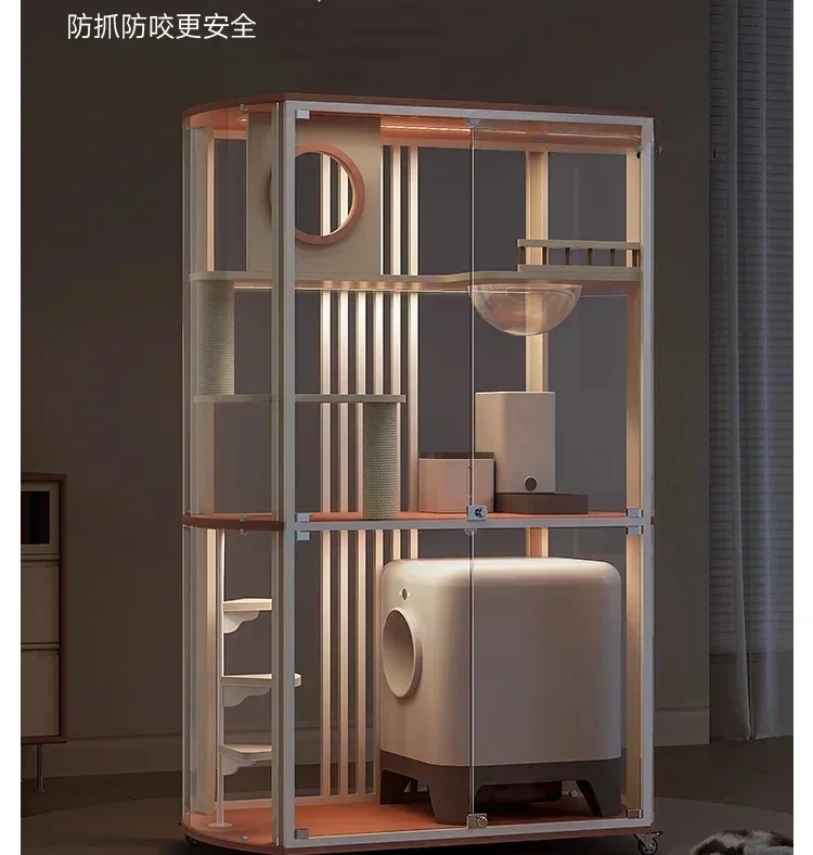Cat Villa Panoramic Glass Cat Room Home Super Large Free Space Cat House Can Be Placed Automatically Litter Box