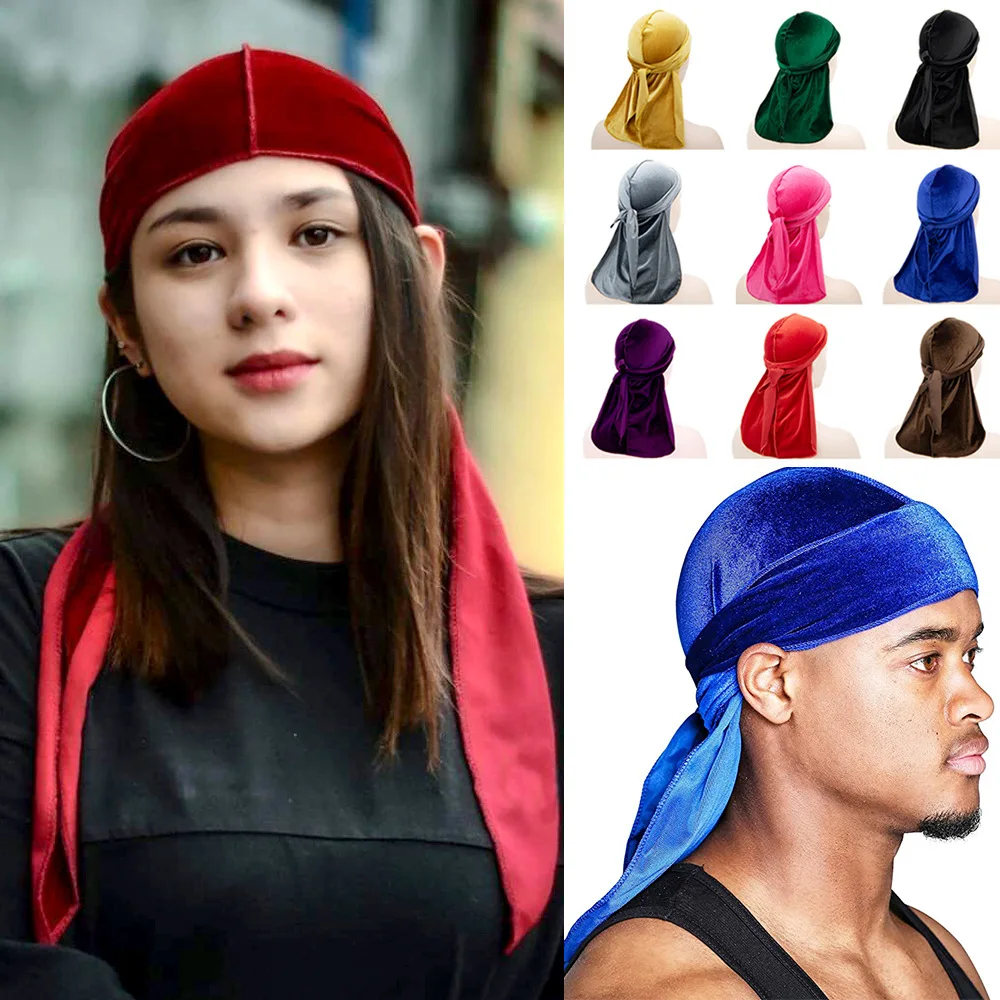 

Unisex Women Men Velvet Durag Long Tail Headwrap Bandana Elastic Durags Wave Caps Men's Hip-hop Pirate Hat