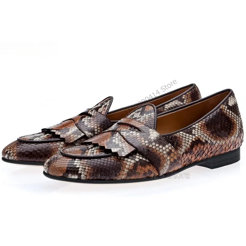 Gemengde Kleur Krokodillenprint Kwastjes Mannen Loafers Mode Slip Op Mannen Schoenen Luxe Handgemaakte Feestfeest Banket Mannen Vrijetijdsschoenen