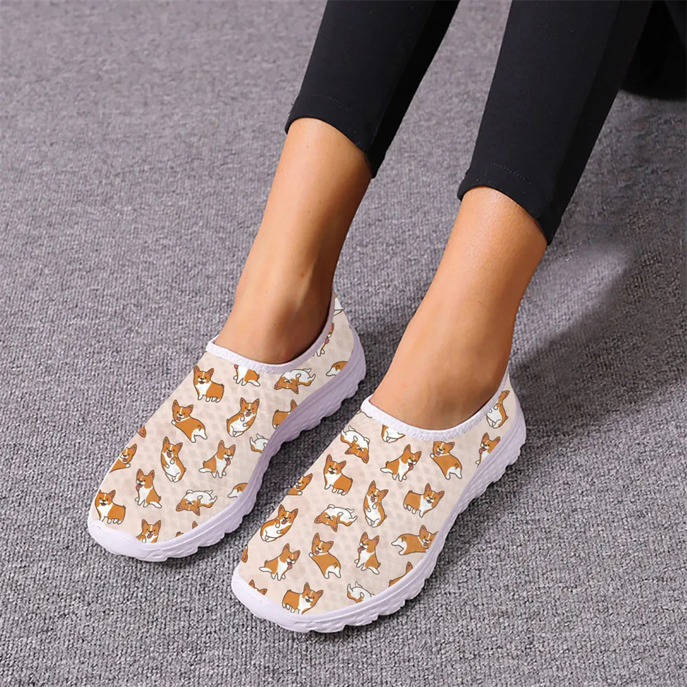 Kawaii Cartoon Corgi Pattern Brand Design Women Spring Autumn Tennis Shoes Durable Round Toe Shock Absorption Female Sneakers