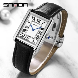 Sanda Men's and Female Quartz Clock, 30m Waterproof, Casual, Fashion, Leather Bracelet, Square Dial, Wear Resistant 8 Main Sales Sanda Clock - №4