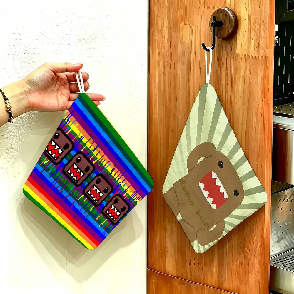 Cute Domo-kun Soft Polyester Cotton Towel, Hanging Kitchen Style Hand Wiping Cloth for Restaurant Home