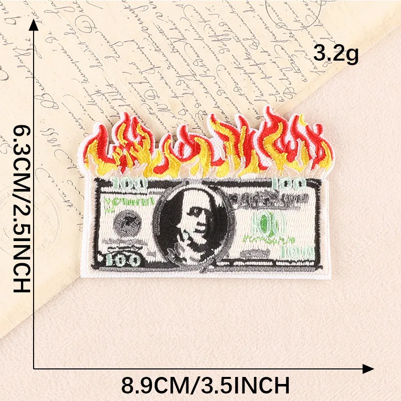 Geld Eisen auf Patches für Kleidung Designer Feuer Diy bestickt thermoadhäsive Mochila Thermal Parches Rock Nähen Jacke süße Hut – Detail 4