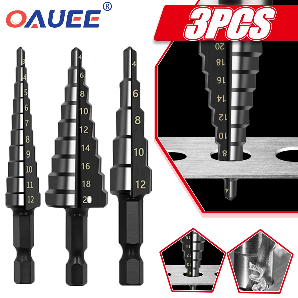 

3 шт., ступенчатое сверло из быстрорежущей стали, 3-12 мм, 4-12 мм, 4-20 мм