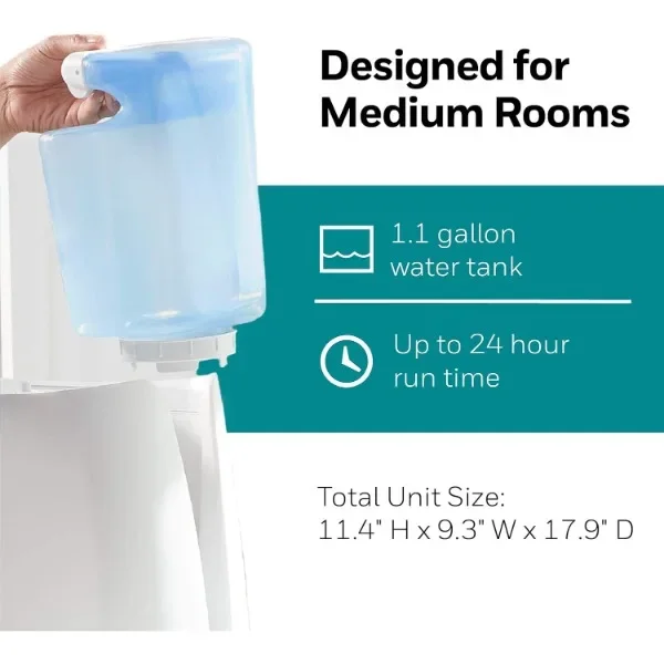 Honeywell Cool Moisture Humidifier, Medium Room, 1 Gallon Tank, White – Invisible Moisture Humidifier for Baby, Kids