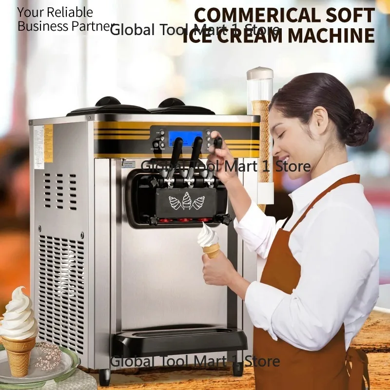 Succe-=22-30L/H Soft Ice Cream Maker Commercial Countertop Tricolor 2+1 Flavors Sweet Cones Freezi-Equipment Vending Machine