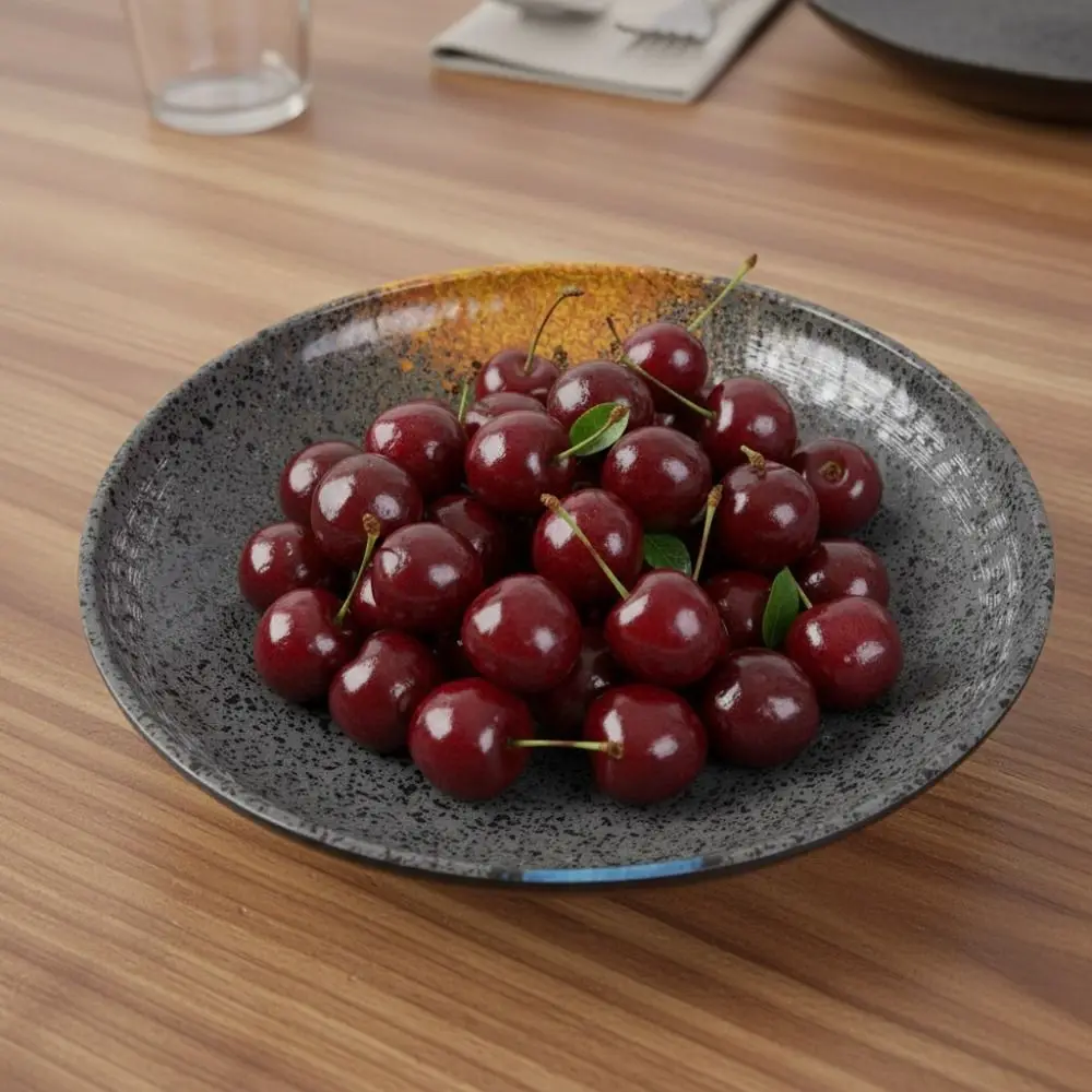 Simulated Ceramic Melamine High Feet Salad Plate Heat-resistant Round Dessert Plate Scald-proof Retro Fruit Dish Appetizer