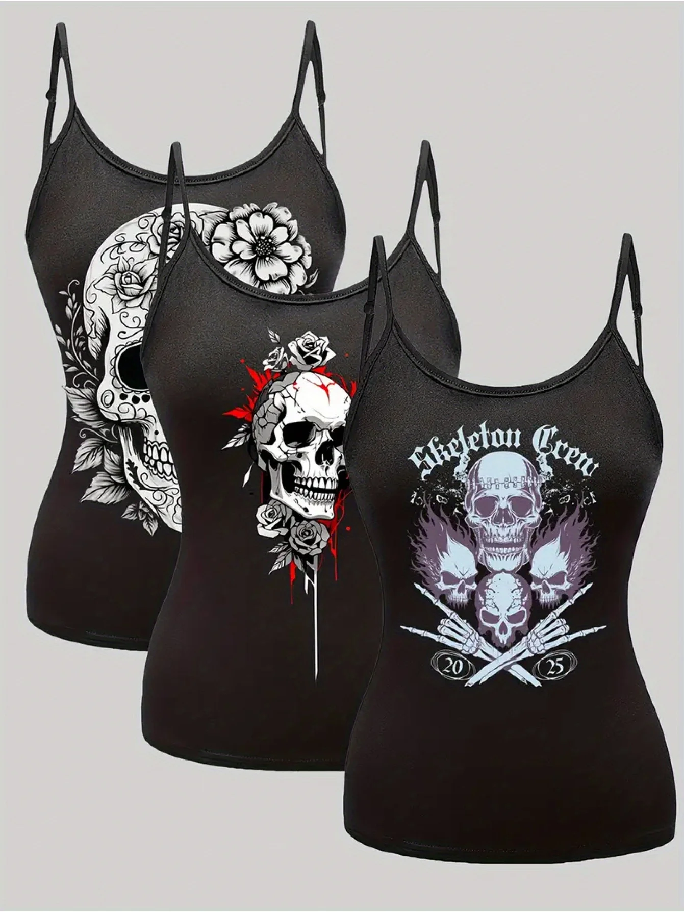 

Модный повседневный женский топ на бретельках из трех частей с принтом большого размера