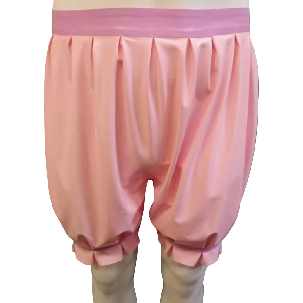 Baby Pink Sexy Latex Bloomers Loosely Yoga With Ruffles Rubber Boxer Short Underpants Underwear Pants Two-tone Color DK-0300