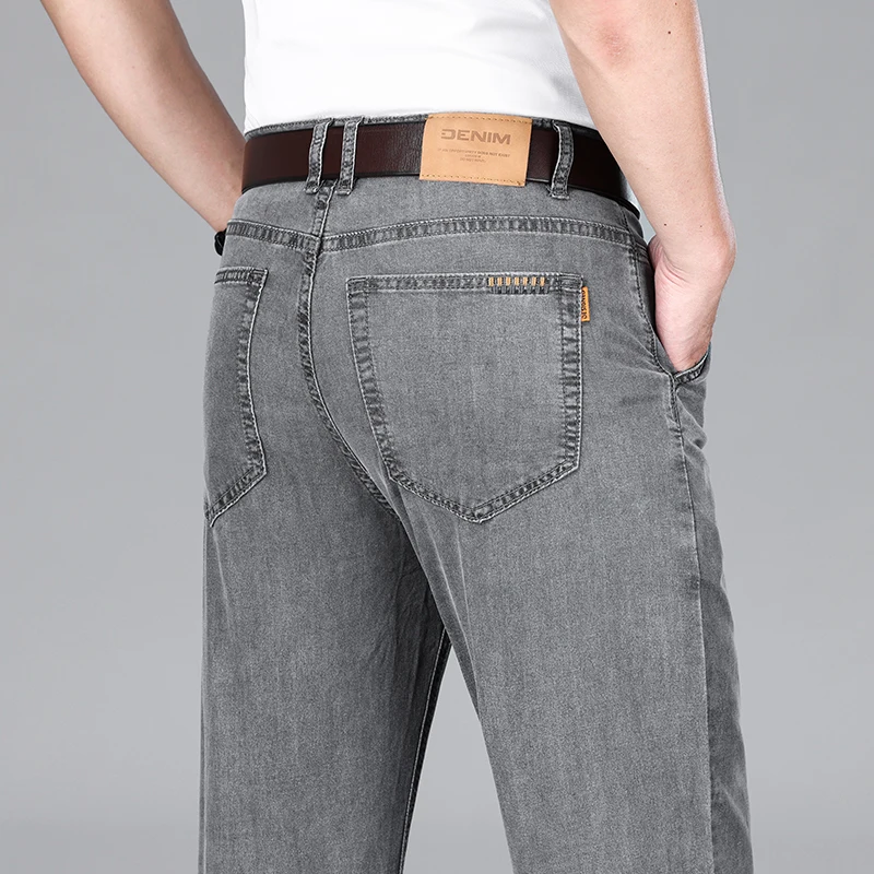 Jean fin gris fumé pour hommes, vêtements de cérémonie d'affaires d'été, taille haute, tout assressenti, droit, professionnel, américains, fjadt