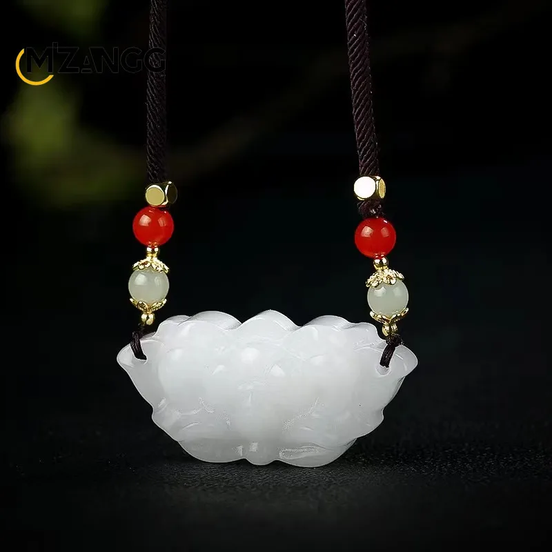 

Natural Hotan Gold Silk Jade Flower Open Rich Pendant Exquisite National Style Peony Collarbone Chain Sweater Necklace Gift