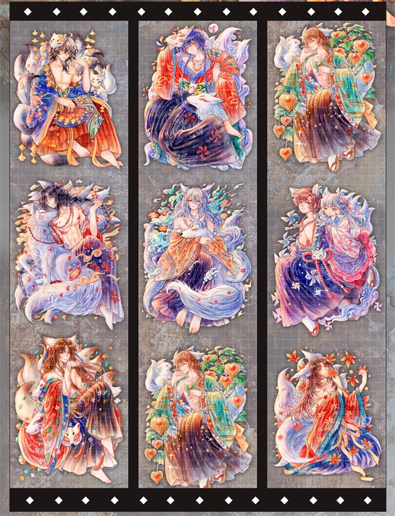 1 Loop Ancient Fox Brother Mermaid Warrior Shiny PET Tapes DIY Decor Scrapbooking Journal Material Sticker Sample