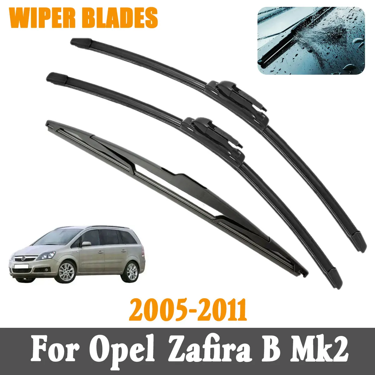 

3PCS Front Rear Wiper Blades Brushes For Opel Zafira B Mk2 2005-2011 Accessories Window Windscreen Windshield