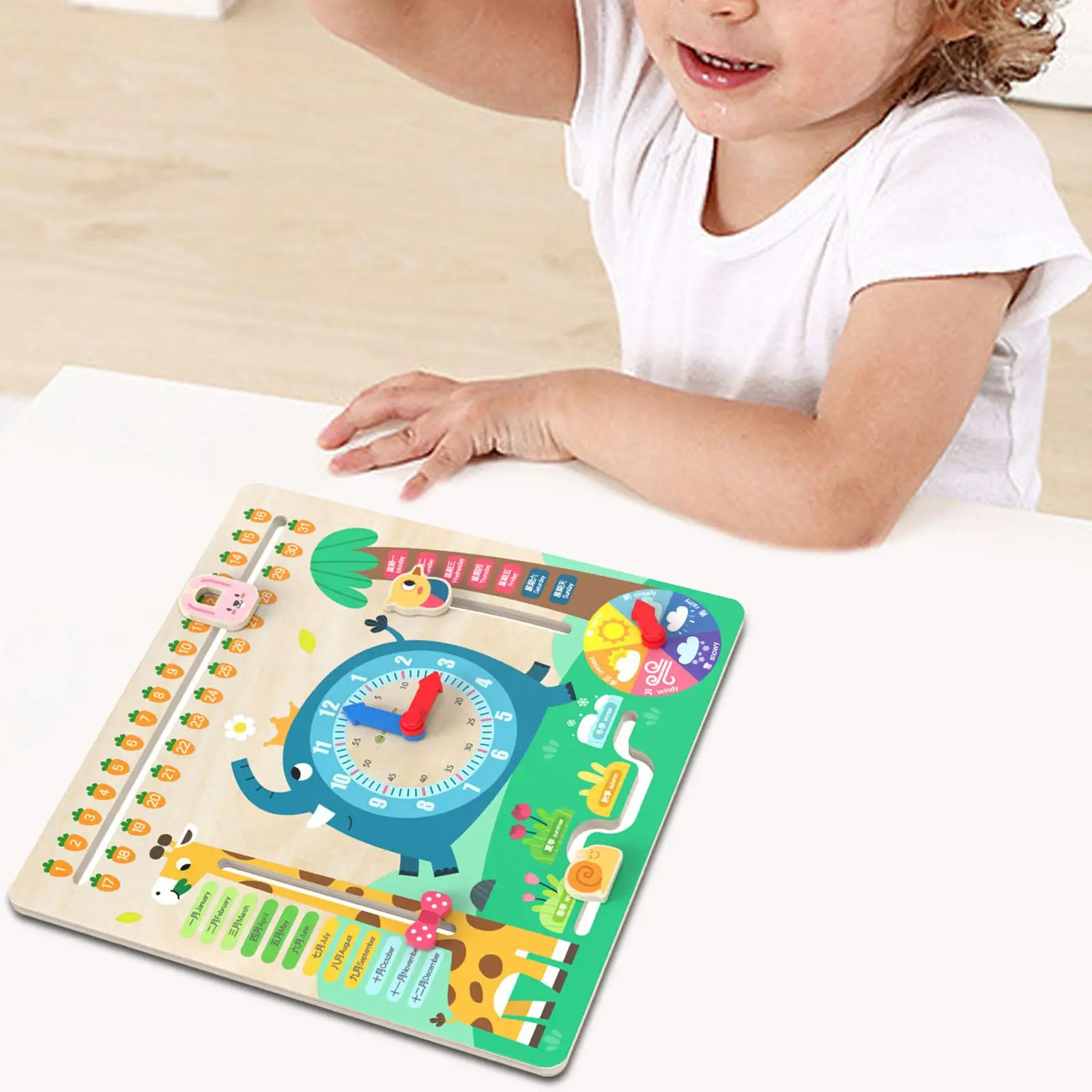 Kids Calendar Teaching Clock Teaching Aid, Funny Puzzle Montessori Calendar Time Learning Toy for Kids, Preschool, Girls