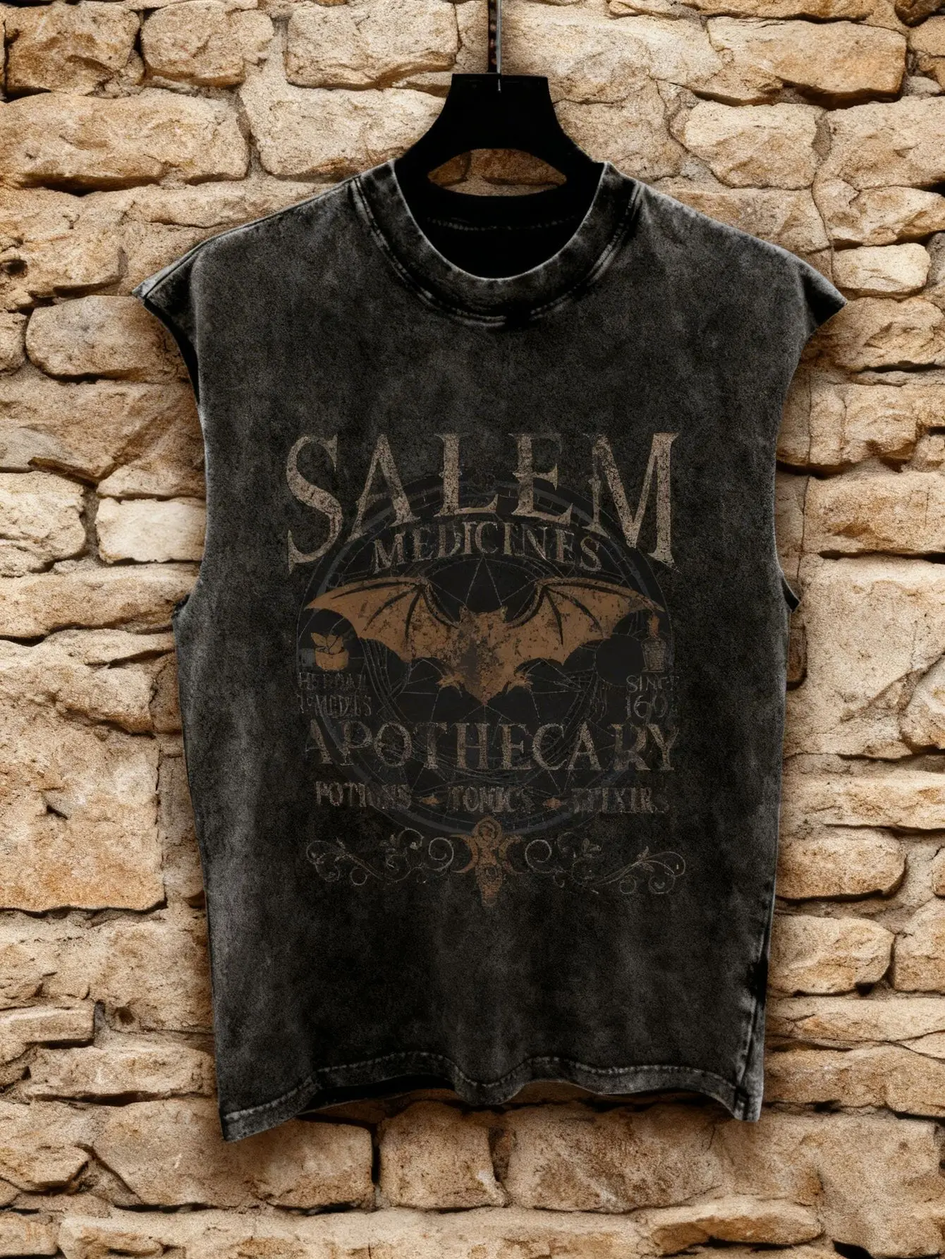 Dark Printed Pattern Featuring a Skull, Snake, And Rose; a Vintage Washed Vest with a One-Sided Sleeveless Design, Ideal for Outdoor Activities And Casual Gifts