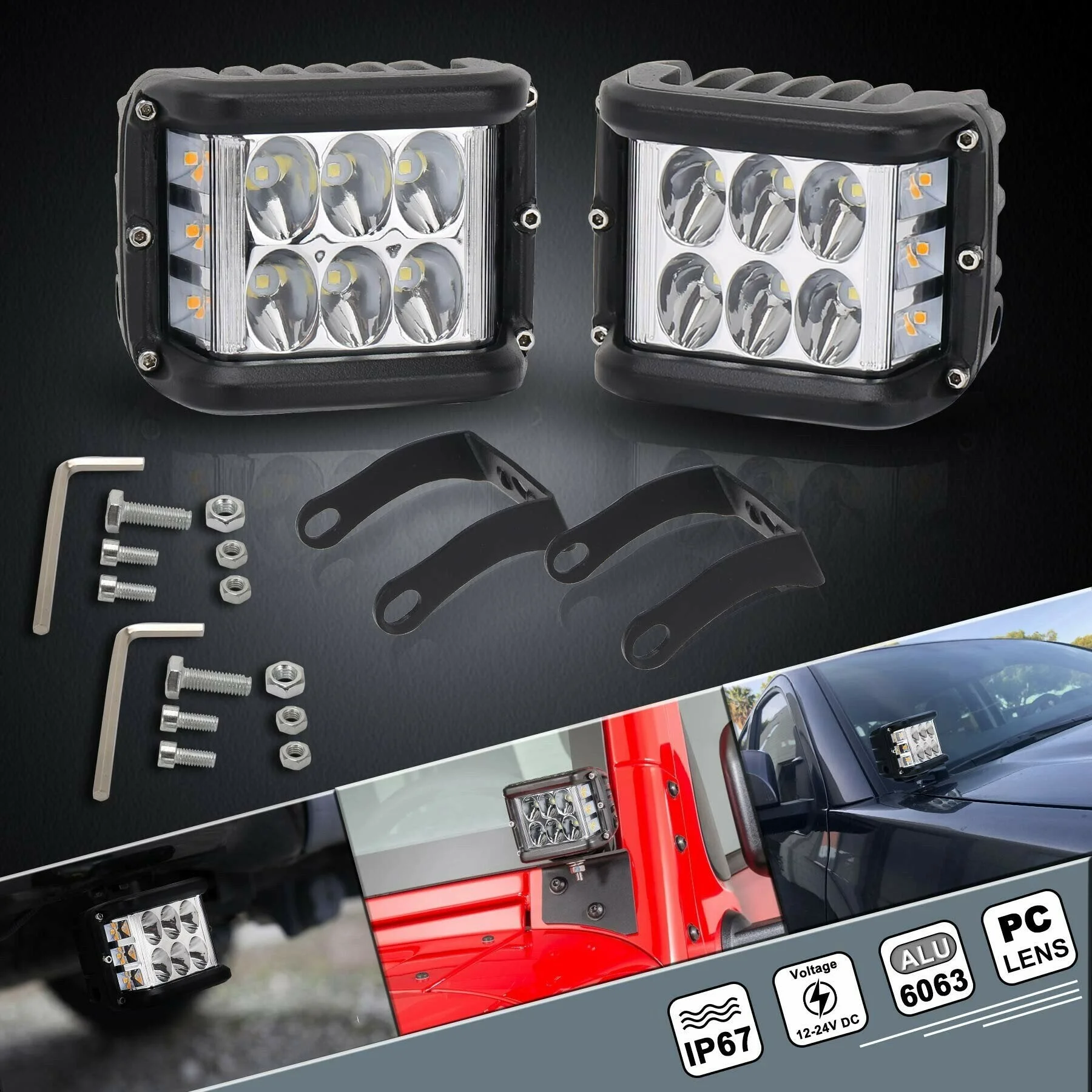 

3.75'' Dual Side Shooter Dual Color Strobe Cree Pods for Truck ATV Boat 3-Sided 36W Car Work Lights LED Front Spotlights Lights