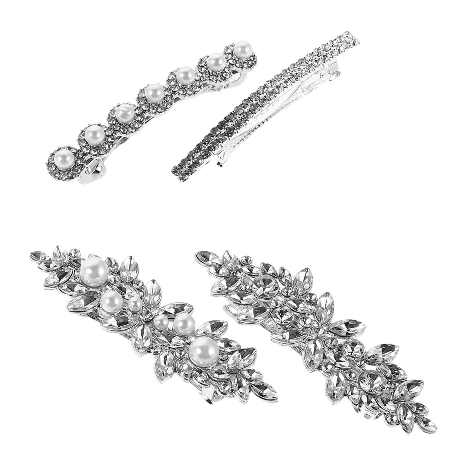 

4pcs Rhinestone Barrettes Fake Pearl Bridal Clips Lightweight Wedding Hair Accessories For Women Bridemaids Sparkling Hair Clips