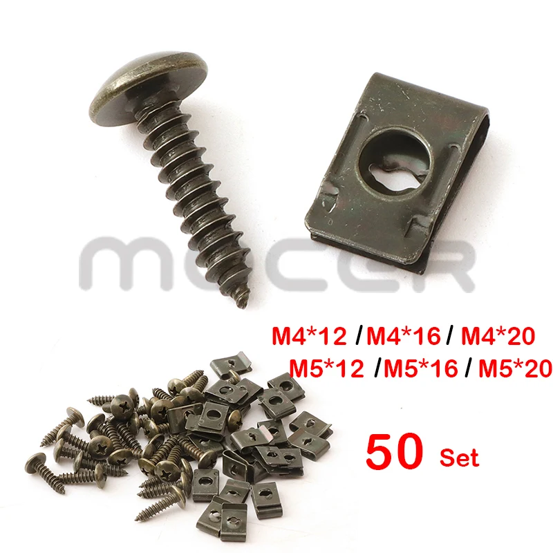 

50/30set/lot Motorcycle Car Scooter ATV Moped Ebike Plastic Cover Metal Retainer Self-tapping Screw and Clips M4 4.2mm M5 4.8mm