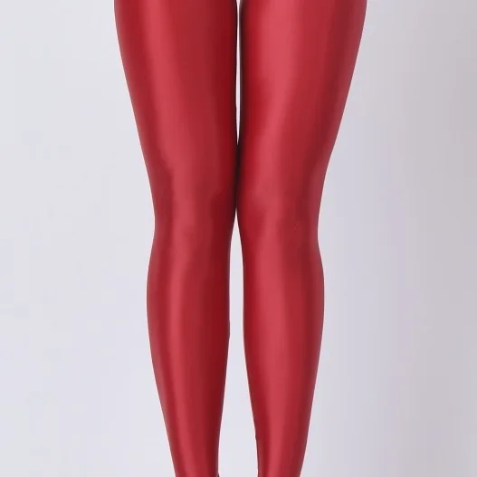 กางเกงเลกกิ้งรัดรูปเอวสูงแบบมีซิปที่เป้า ผิวมันเงา สำหรับผู้หญิง สไตล์เซ็กซี่ เหมาะสำหรับออกกำลังกาย