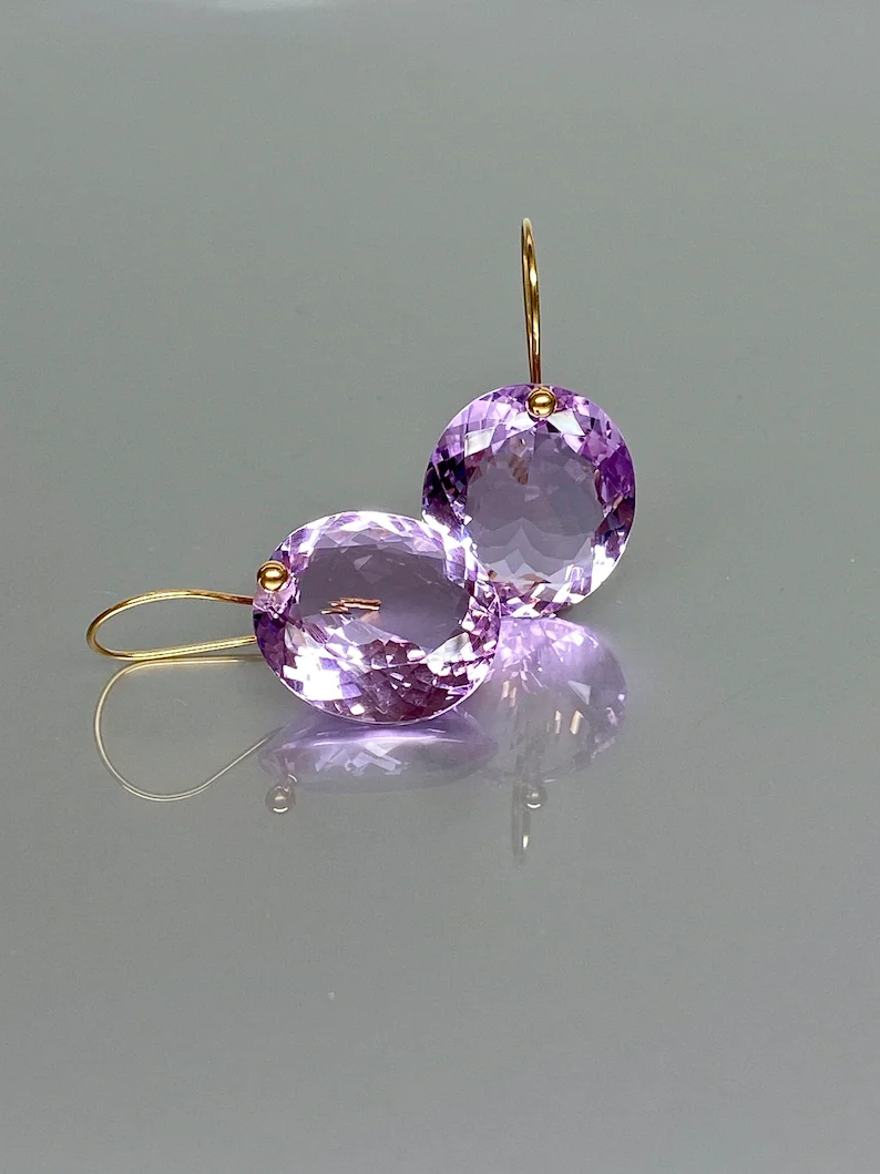 14K Gold Kunzite Earrings, Statement Earrings, Kunzite Jewelry Gift For Her, Pink Stone Earrings.