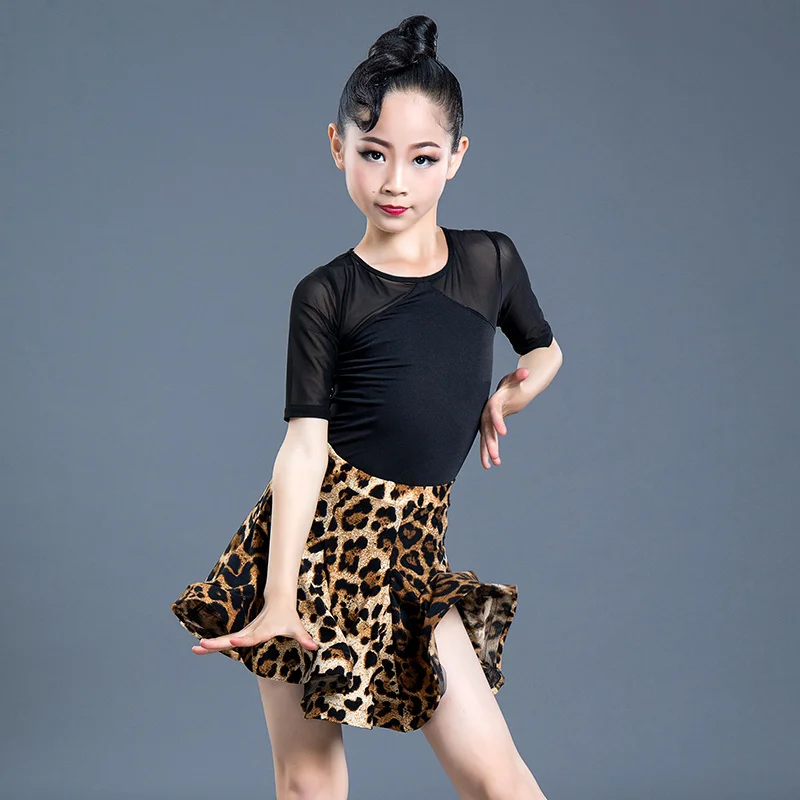 Kids Latin Dance Dress Practice Dresses Leopard Latin Performance For Women Girls Spandex Competition Examination Dance Skirt