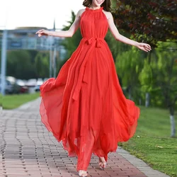 Neues Damen-Partykleid aus weichem Chiffon, 9 Farben, Größe 9, Neckholder, plissiert, ärmellos, Maxikleid, lockere Damenbekleidung für Damen