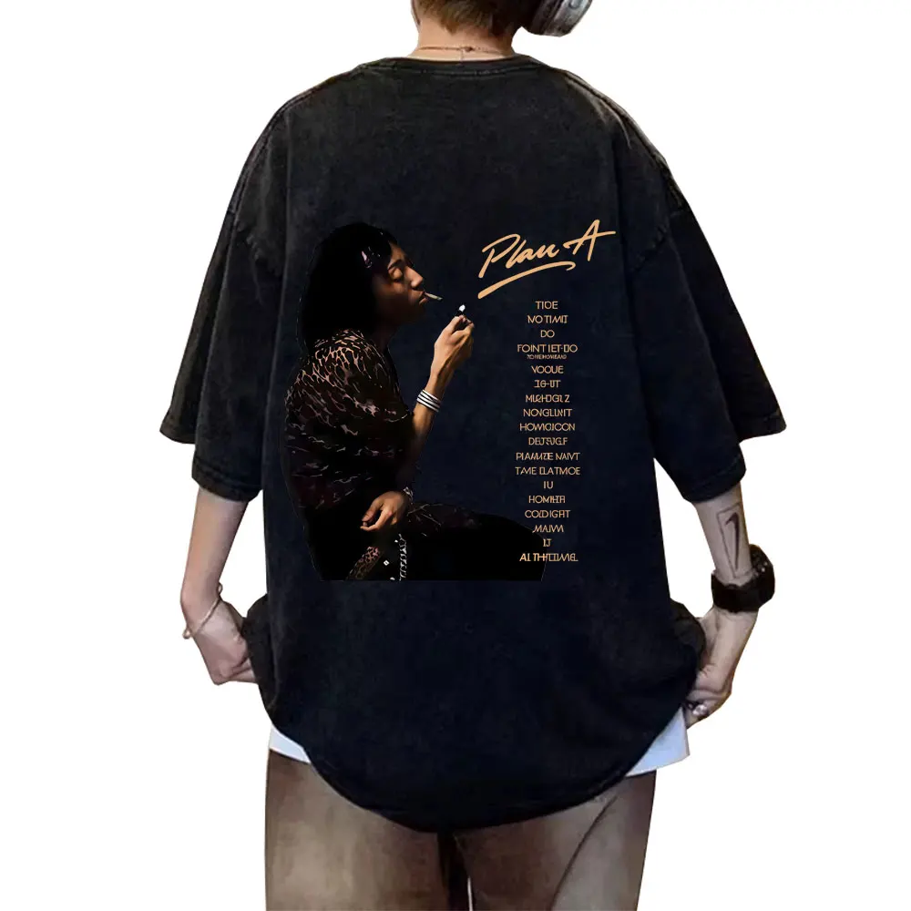 

Washed Vintage Rapper Lil Tecca Plan A Album Graphic T-shirt Men Women Hip Hop Fashion Pop Music T Shirts Men's Retro Streetwear