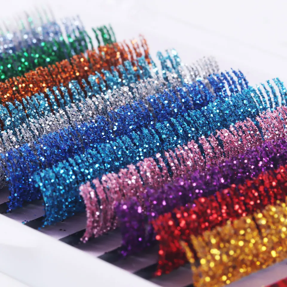 Newcome mix glitter cor extensões de cílios 0.10 d todos os tamanhos beleza cor cílios cílios falsos ferramenta de maquiagem