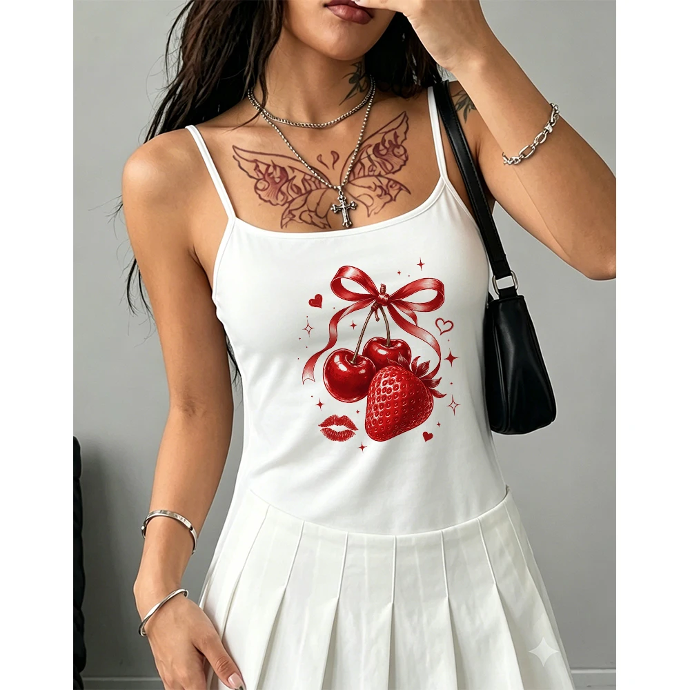 Trendy Holiday Berry Camisole Women Summer Festive Graphic Tank Top Casual Sleeveless Vest for Resort Daily Wear Top