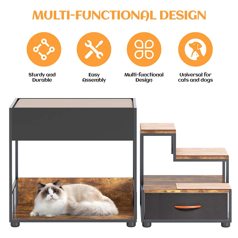 Beliche de estimação com escadas para gato e cachorro, Assento para animais de estimação multinível, Plataforma com tapetes, Sofá com gavetas, Perch da janela