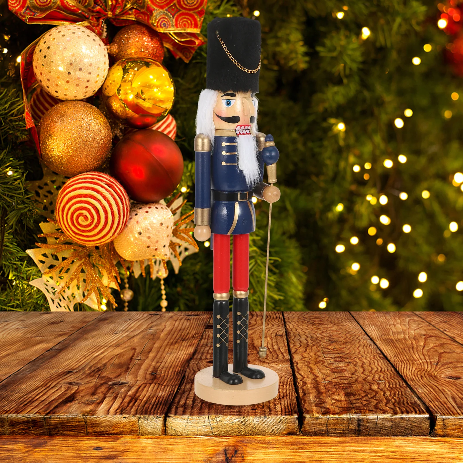 

1pcs Wooden Nutcracker Christmas Decor Traditional Walnut Soldier Holiday Tabletop Decoration Ornament Home Party Xmas Tree