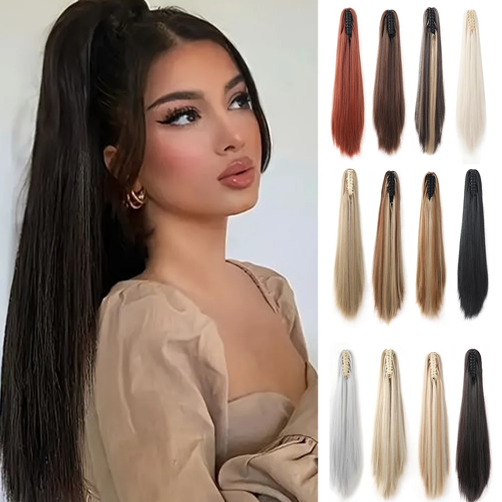 

20 "наращивание хвоста, зажим для наращивания волос в хвосте, длинные синтетические прямые заколки для наращивания волос для женщин, пушистые