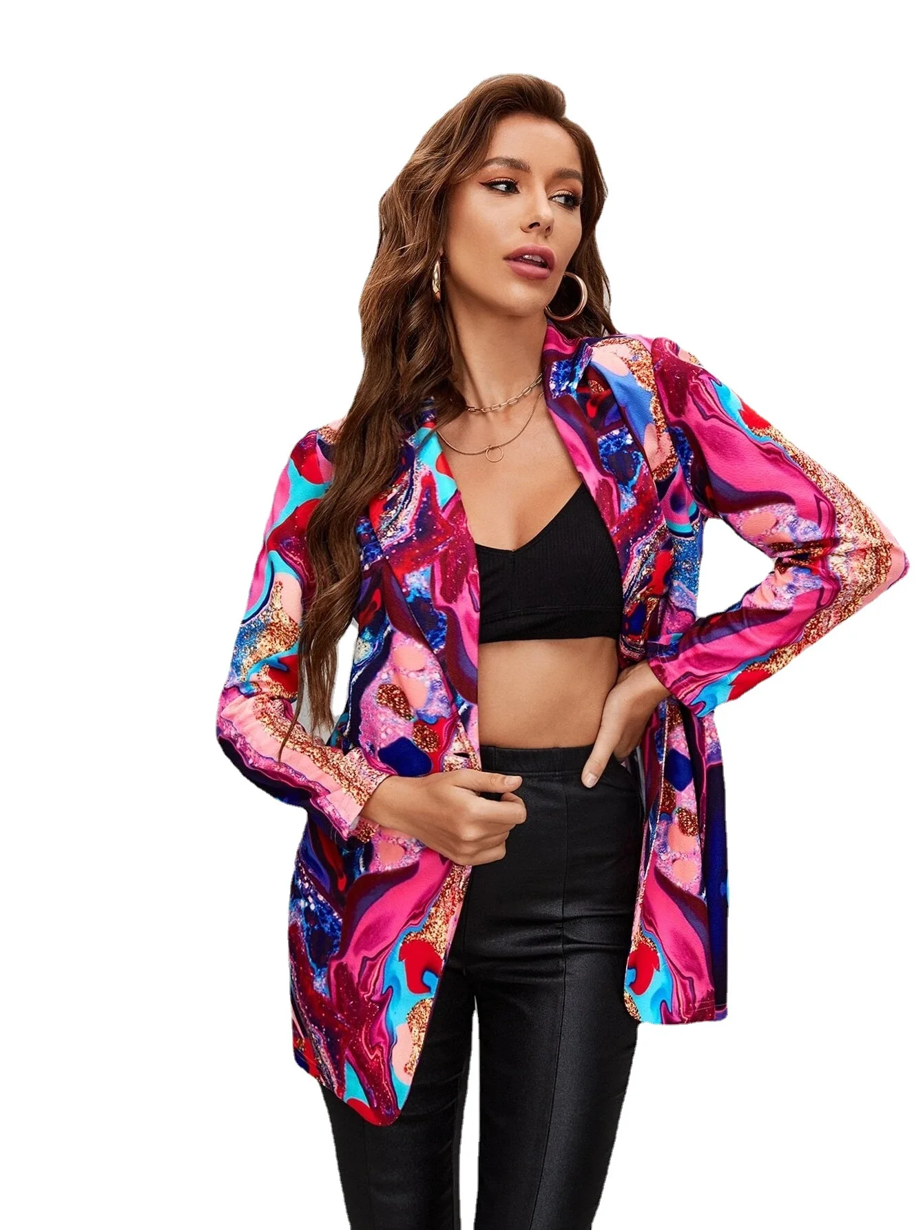 Chaqueta pequeña informal para mujer, Blazer con estampado sin colocar, ropa de moda, otoño e invierno, 2023