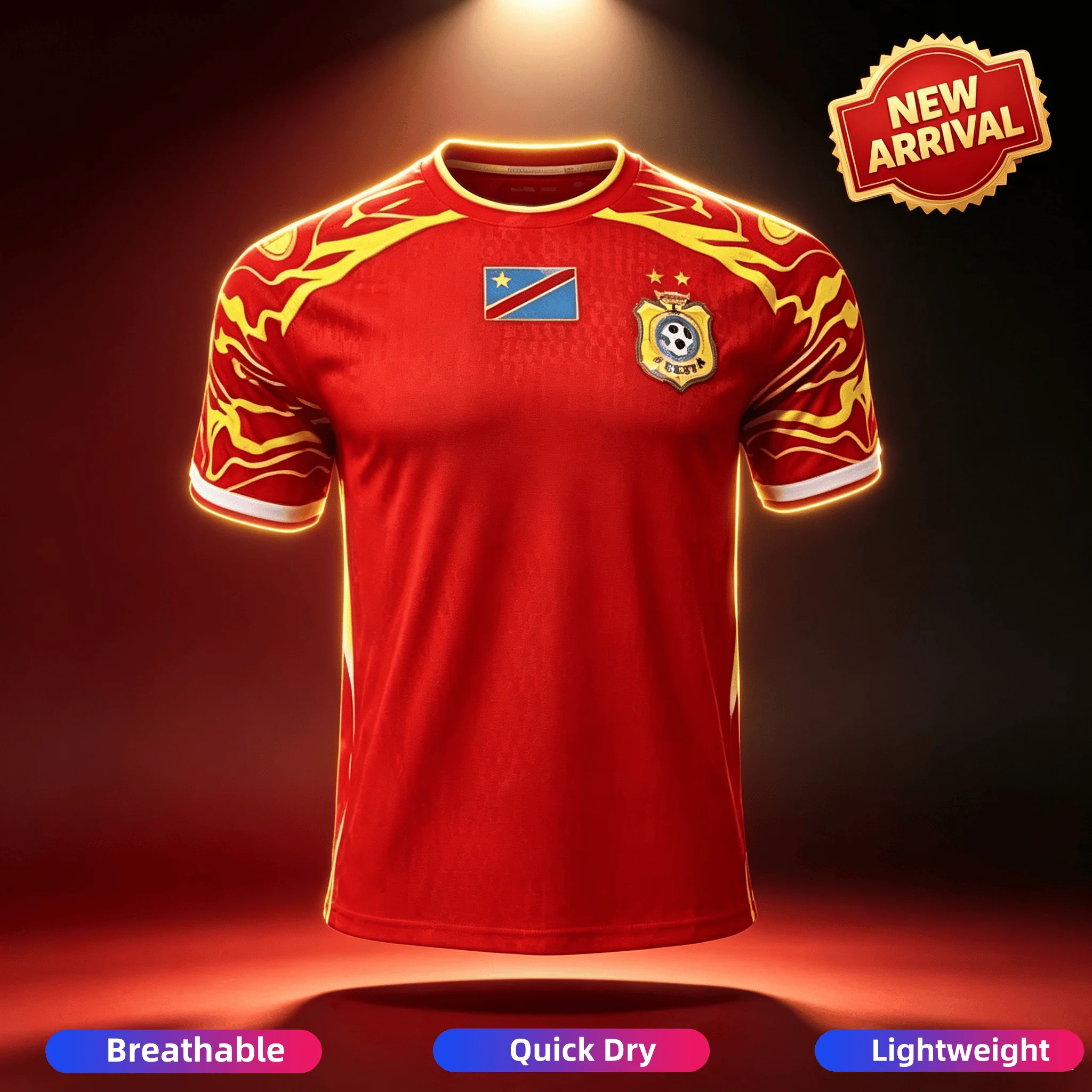2026 Summer New Season Congo Blue Football Suit DR Congo National Jersey Quick Drying T Shirt Men Summer 3D Printed Tops Tees